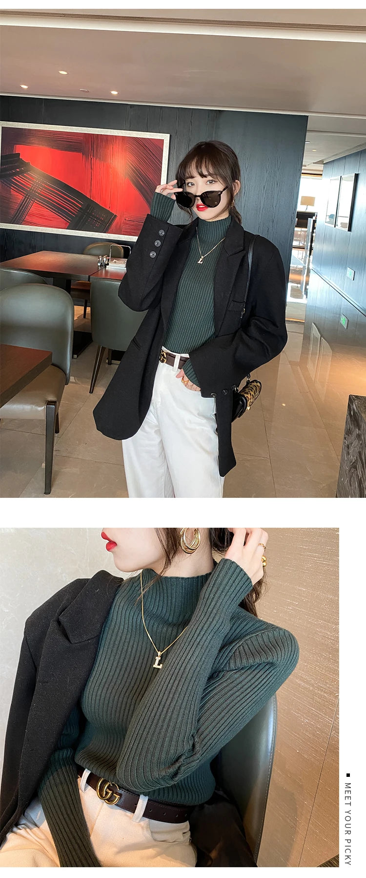 Elegant Solid Basic Knitted Tops Women Turtlneck Sweater Long Sleeve Casual