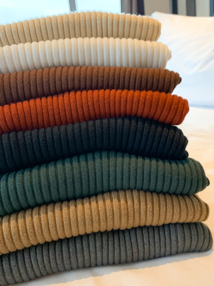 Elegant Solid Basic Knitted Tops Women Turtlneck Sweater Long Sleeve Casual