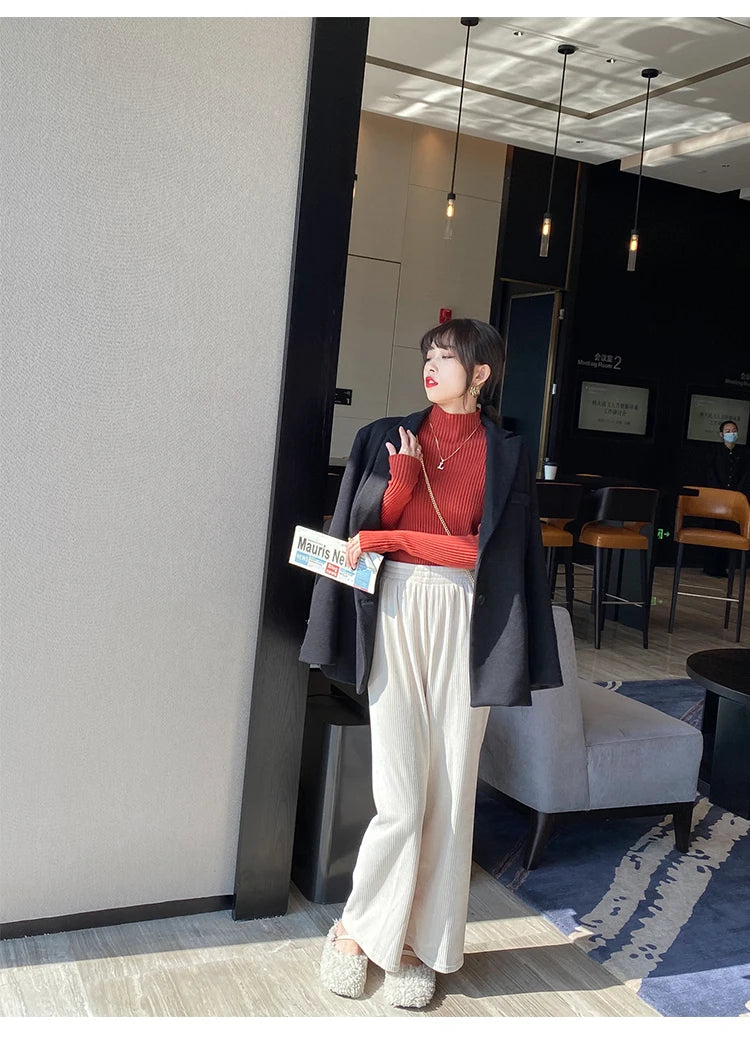 Elegant Solid Basic Knitted Tops Women Turtlneck Sweater Long Sleeve Casual
