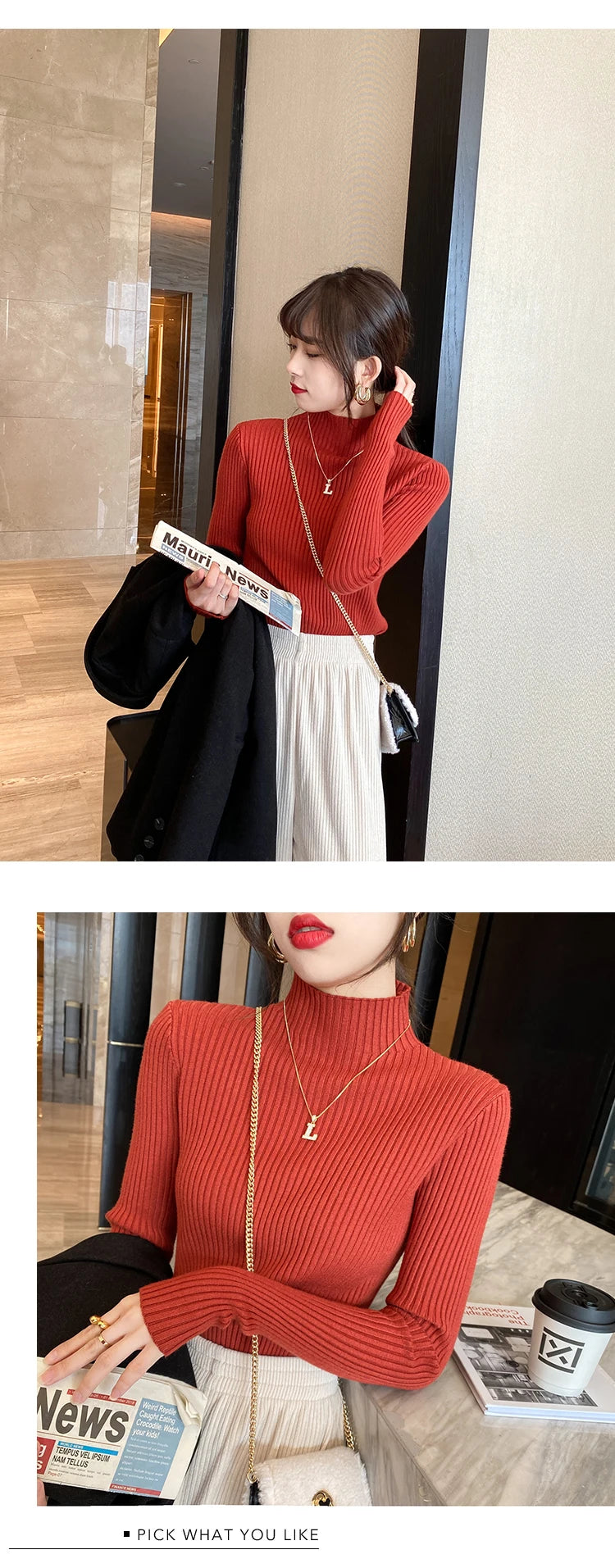 Elegant Solid Basic Knitted Tops Women Turtlneck Sweater Long Sleeve Casual