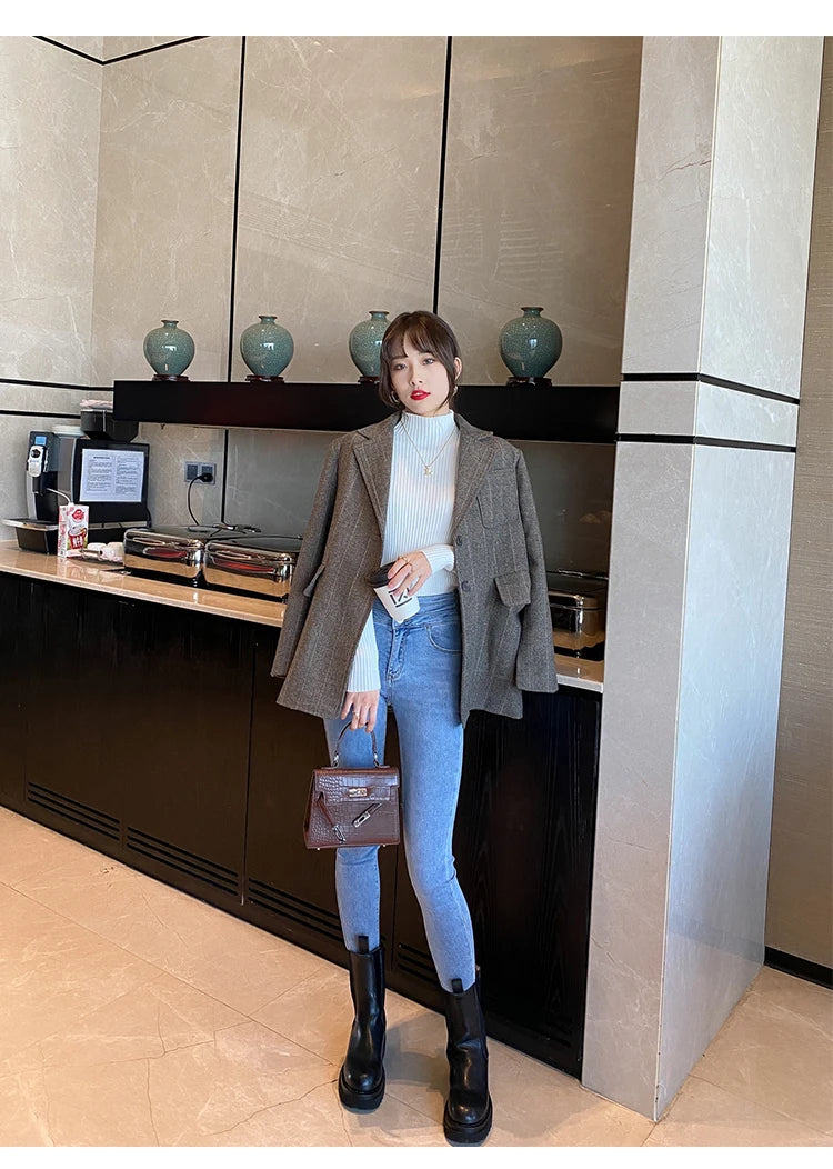 Elegant Solid Basic Knitted Tops Women Turtlneck Sweater Long Sleeve Casual